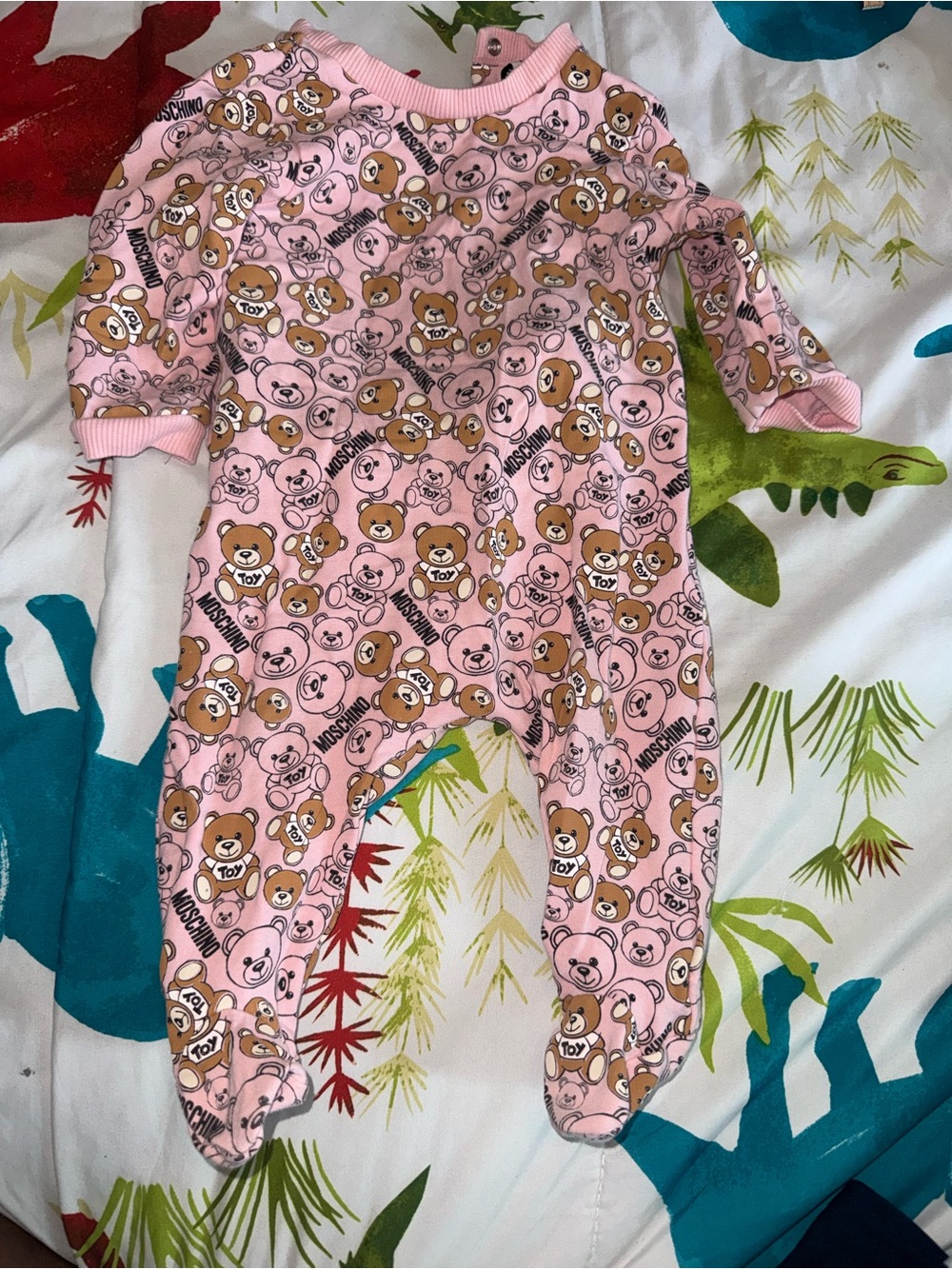 Moschino Pink Teddy Bear Print Footed One-Piece